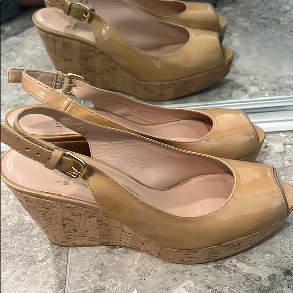 Stuart Weitzman Tan Peep-Toe Wedge Sandals - Picture 3 of 5